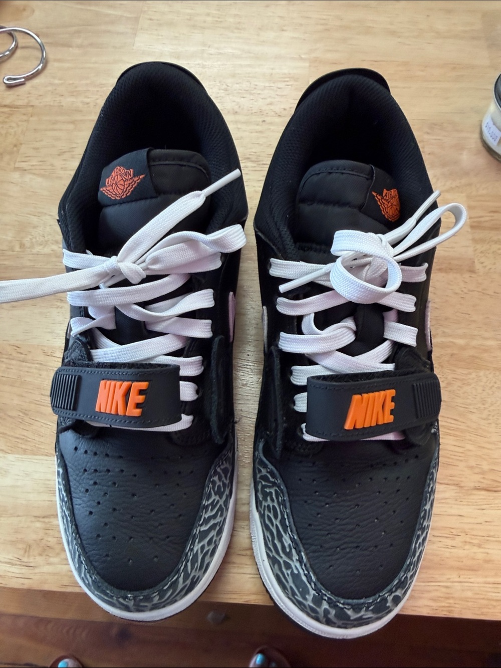 Jordan Kids Black Sneakers with Orange Logo and White Laces